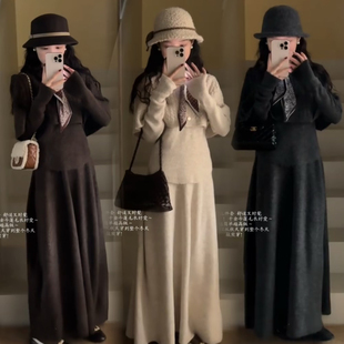 大码茶香可颂2025秋冬韩系温柔氛围复古麻花立体针织三件套