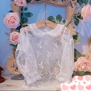 儿童蕾丝打底衫花边内搭秋款洋气2025年新款长袖时髦薄款t恤女童