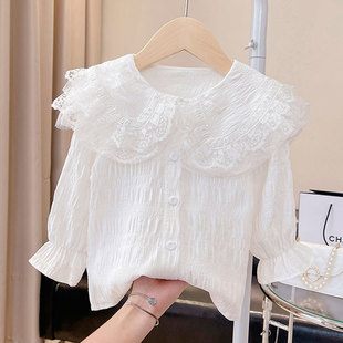 儿童蕾丝打底衫洋气t恤薄款内搭花边秋款长袖时髦春秋高级感女童