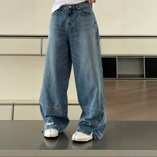 热卖诗歌兰50811春季2026新款时尚开衩牛仔裤直筒松弛感裤子女潮