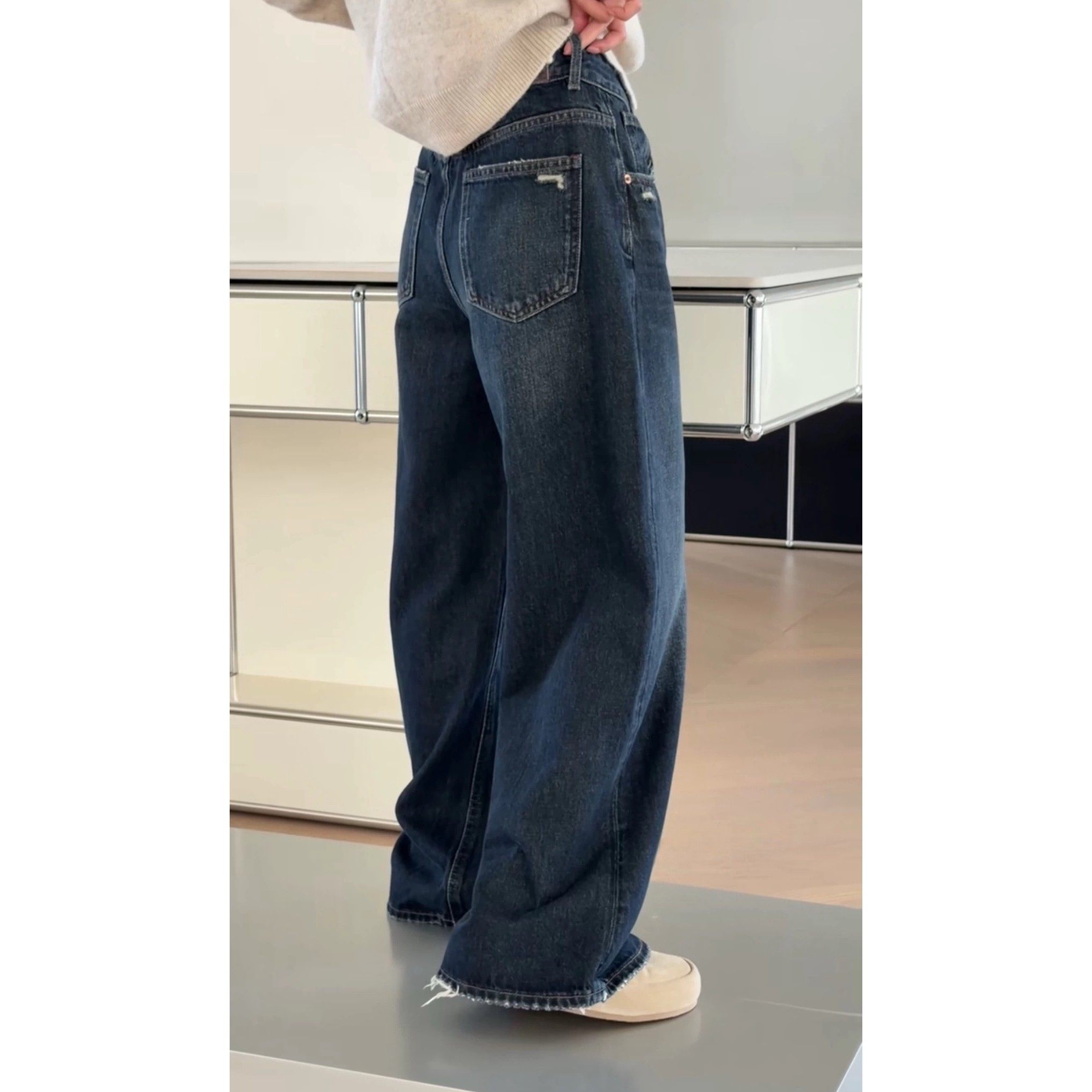 秒发正品诗歌兰C16557潮流个性磨破口袋直筒牛仔裤女2025秋冬新款