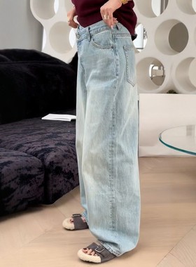 秒发主推诗歌兰16998不规则牛仔裤宽松直筒小众女裤百搭2025秋季