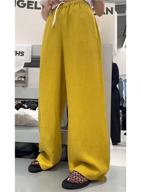 秒发2025秋季欧货 诗歌兰52175时髦百搭松紧腰直筒麻料休闲裤女