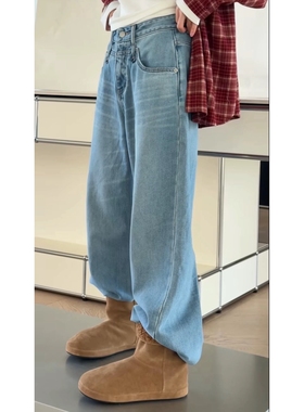 秒发25年新款诗歌兰09788潮流休闲韩系猫抓纹加绒靴裤牛仔裤女装