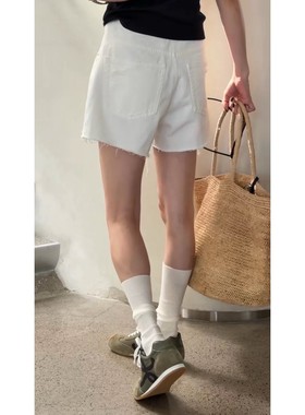 秒发诗歌兰58330-1百搭个性潮流洋气毛边破洞牛仔短裤25秋款女装