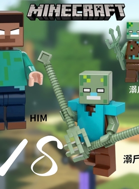我的世界周边全套积木人仔HIM溺尸王苦力怕村民恶魂武器男孩玩具8