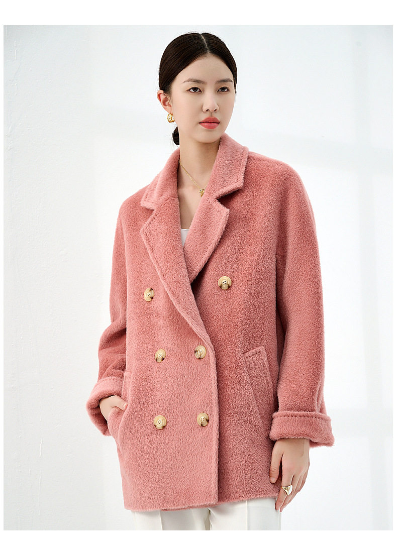 秘鲁阿尔巴卡苏丽羊驼绒大衣101801短款加厚内衬羊驼毛呢子外套女