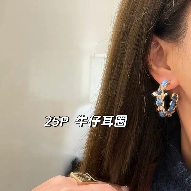 复古牛仔编织浅金链条耳环
