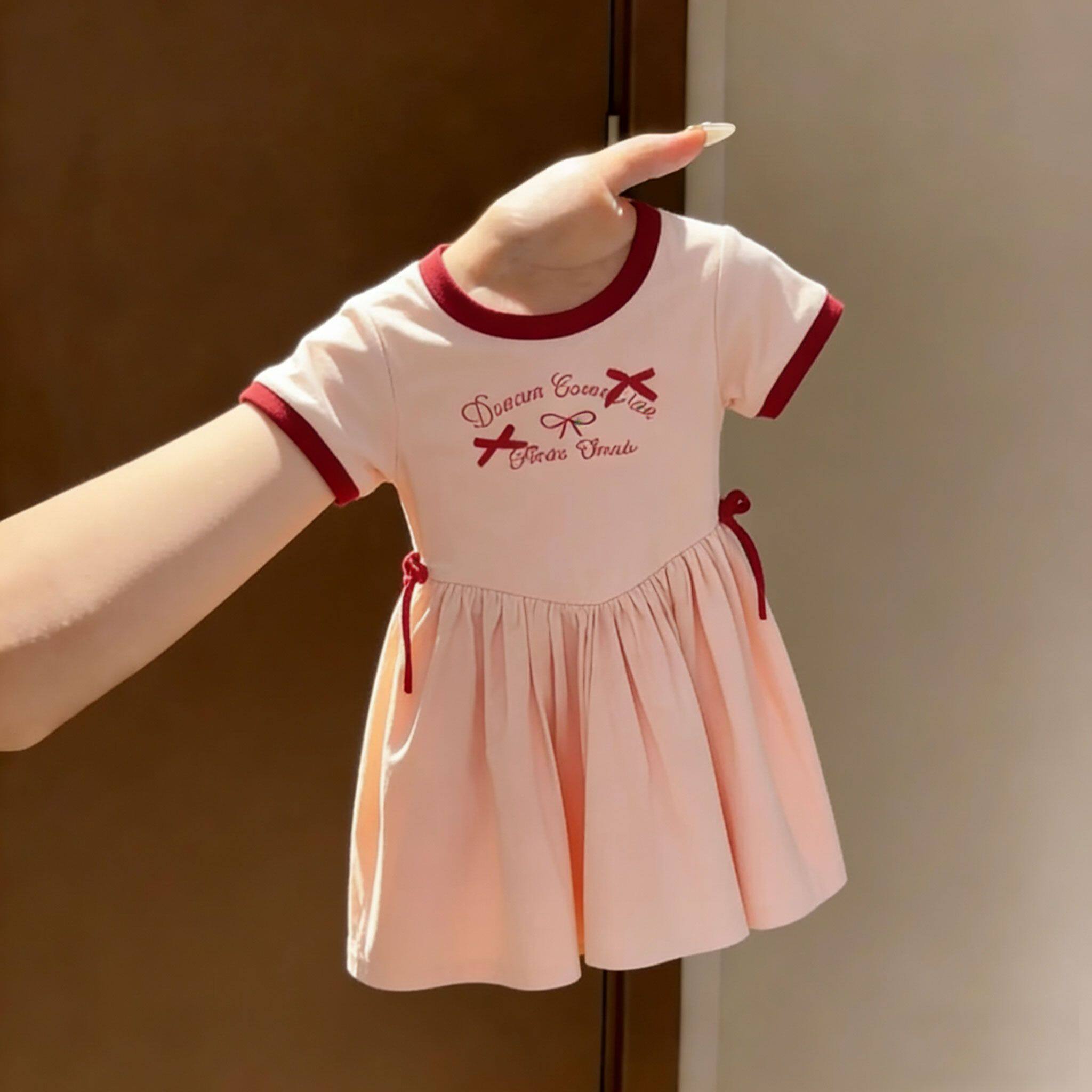 女童连衣裙夏季新款短袖中长款韩版圆领甜美公主裙洋气收腰裙子潮