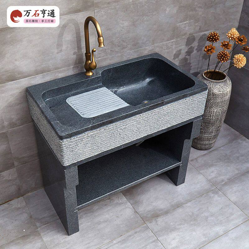 大理石洗衣池带搓衣板阳台水槽洗衣槽石材整石挖空石头单盆洗衣槽