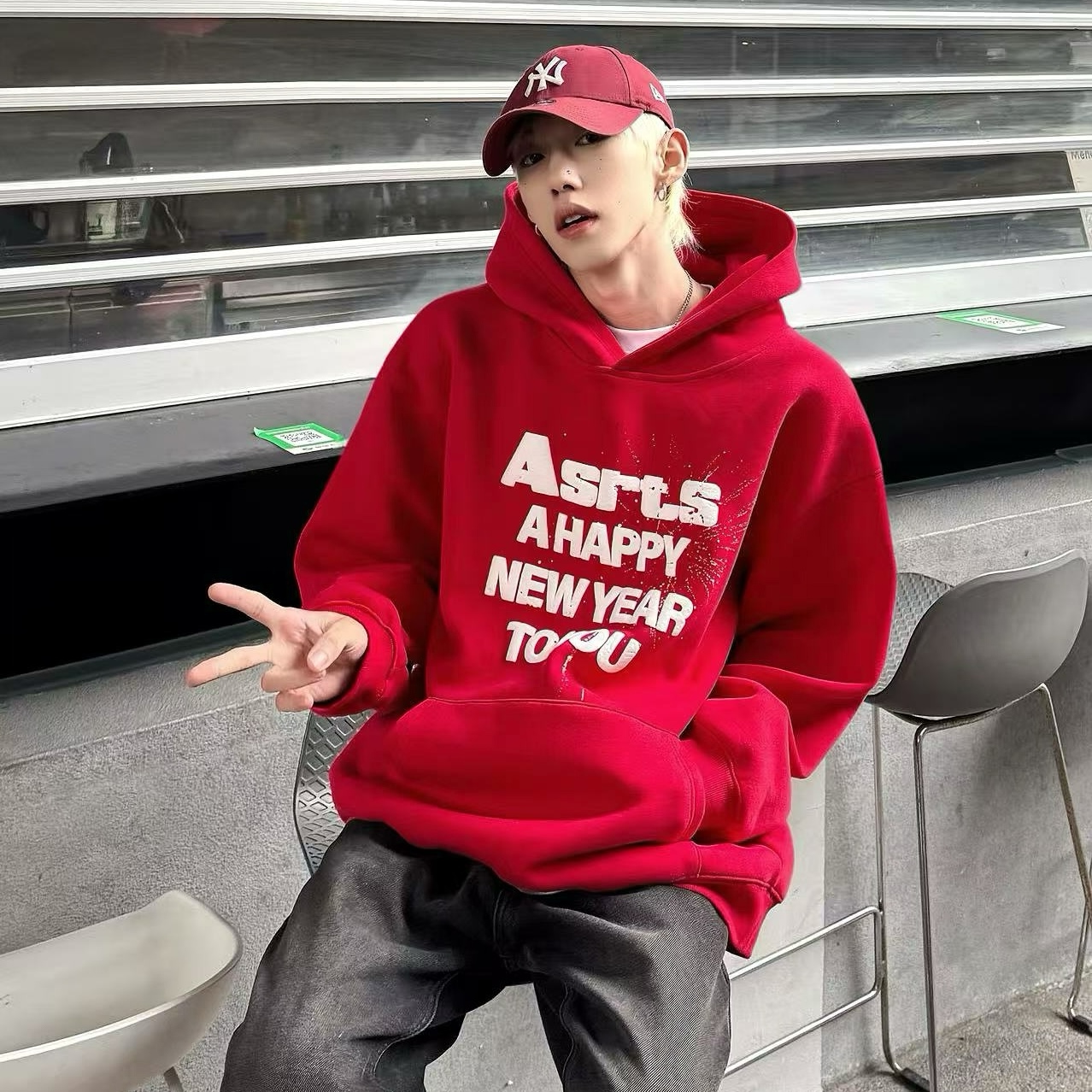 限定新款Asrts紅色連帽衛衣男