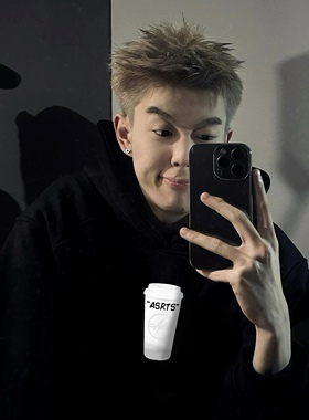 高级感 Asrts新款重磅连帽卫衣男杯子小众美式潮流休闲情侣装上衣