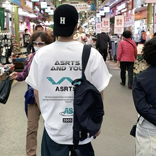 夏季 小众潮牌美式 纯棉宽松男士 情侣半袖 T恤ins 重磅 短袖 Asrts新款