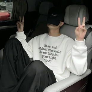 宽松情侣重磅加绒加厚圆领卫衣男士 正品 Asrts高级感小众潮牌美式