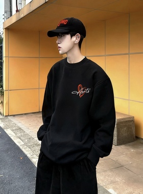 正品 Asrts爱心字母潮牌秋冬加绒宽松男士情侣重磅加厚圆领卫衣