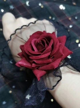 设计Y2K黑色蕾丝十字架手袖手环古典洛丽塔华丽袖套暗黑风