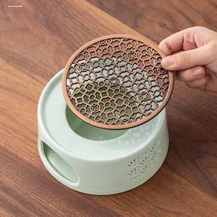 中式壶垫片蜡烛温茶壶隔热片恒温加热暖茶炉烤网圆形合金茶盘配件