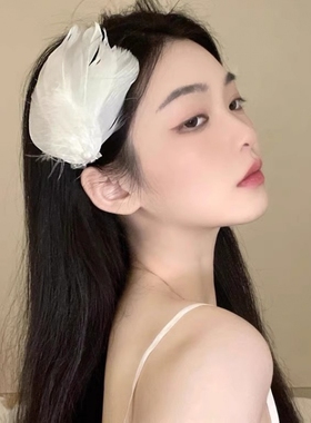 仙气羽毛发夹韩国白色头饰iu同款边夹古装发饰女超仙