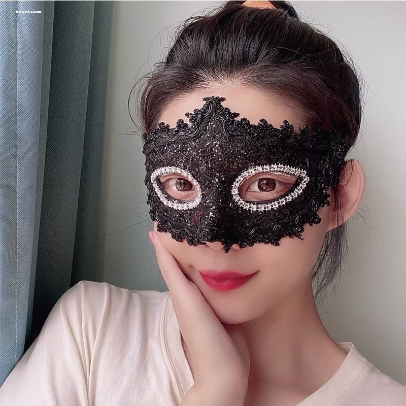 化妆舞会黑色蕾丝面具半脸女 万圣节cos派对白色性感眼罩面纱