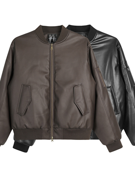 GOSNACE/GOS 美式高街秋冬PU皮加厚棉服保暖宽松立领抗皱廓形外套