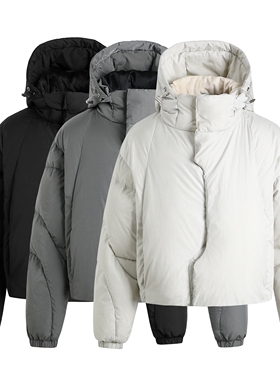 GOSNACE/GOS 90白鸭绒金属异形连帽短款保暖冬季加厚羽绒服外套