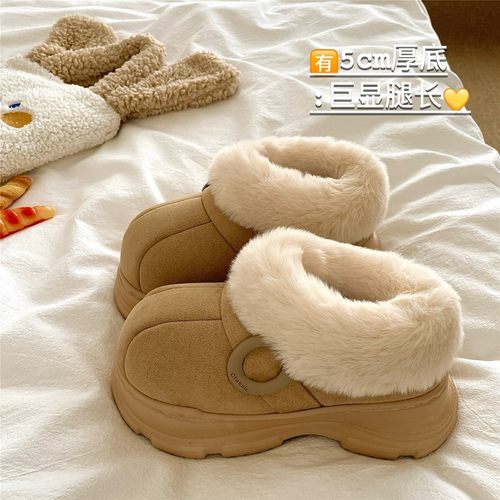 驼里驼气~！巨厚力推包跟毛毛棉鞋女外穿厚底冬季加绒防滑雪地靴