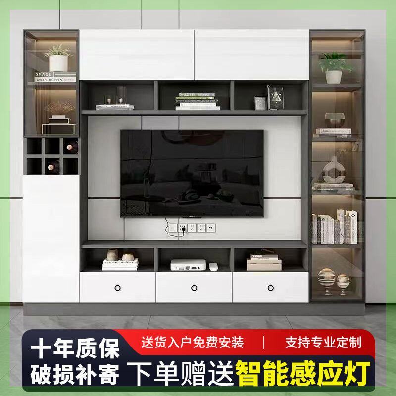 电视柜组合小户型客厅美式现代简约轻奢一体落地背景墙柜储物实木