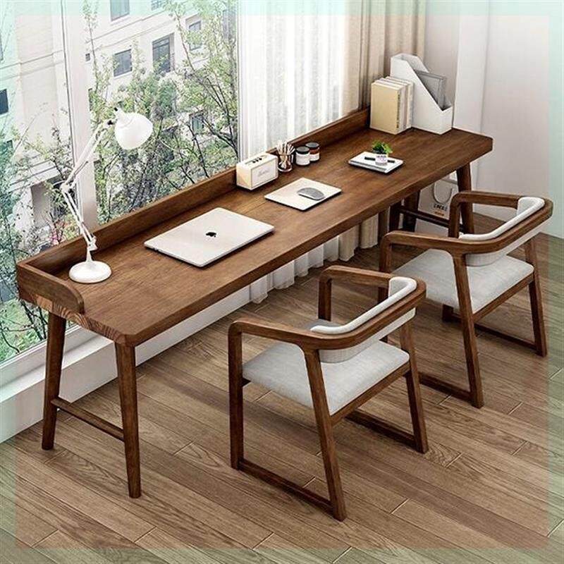 北欧儿童双人书桌卧室实木长条学习桌简约家用电脑办公桌椅组合