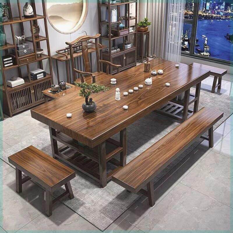 高端实木大板茶桌椅组合平面款茶桌一体一整套泡茶家用茶几带抽屉