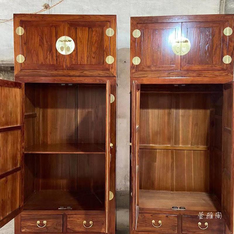 老榆木实木衣柜四门衣柜成品顶箱柜明清仿古雕花大衣柜老式柜子