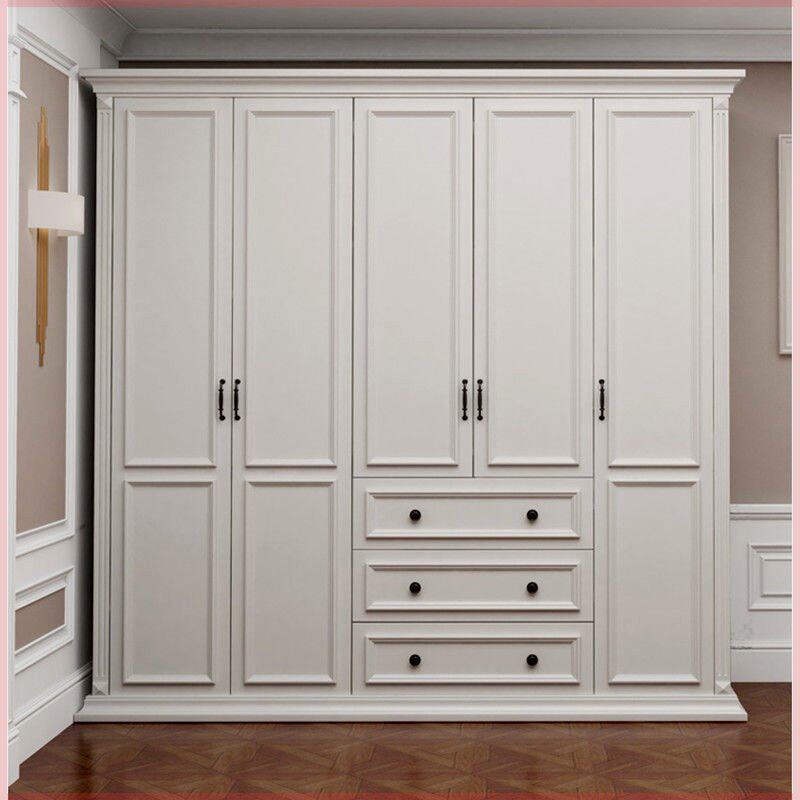 定制美式衣柜实木现代简约白色整体大衣柜家用卧室木质组装柜子