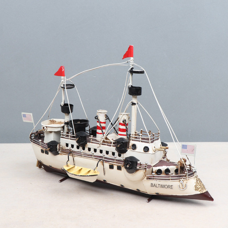 源头工厂复古仿真战船模型摆件铁皮轮式巡洋战舰家居收藏装饰摆设