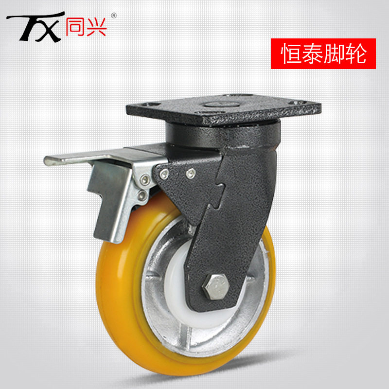 同兴4英寸工装物流用工业重型弧面铁芯聚氨酯万向脚轮批发