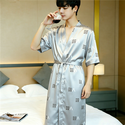 夏季短袖男士性感丝绸家居服薄款