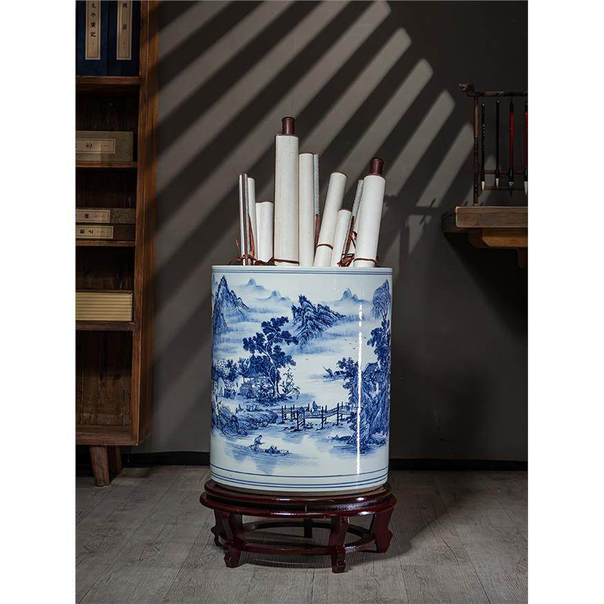 景德镇陶瓷中式大型字画卷轴筒客厅落地式花瓶书房字画储物装饰摆