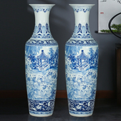 景德镇青花瓷手绘童子加粗落地大花瓶大厅摆件家居客厅仿古装 饰品