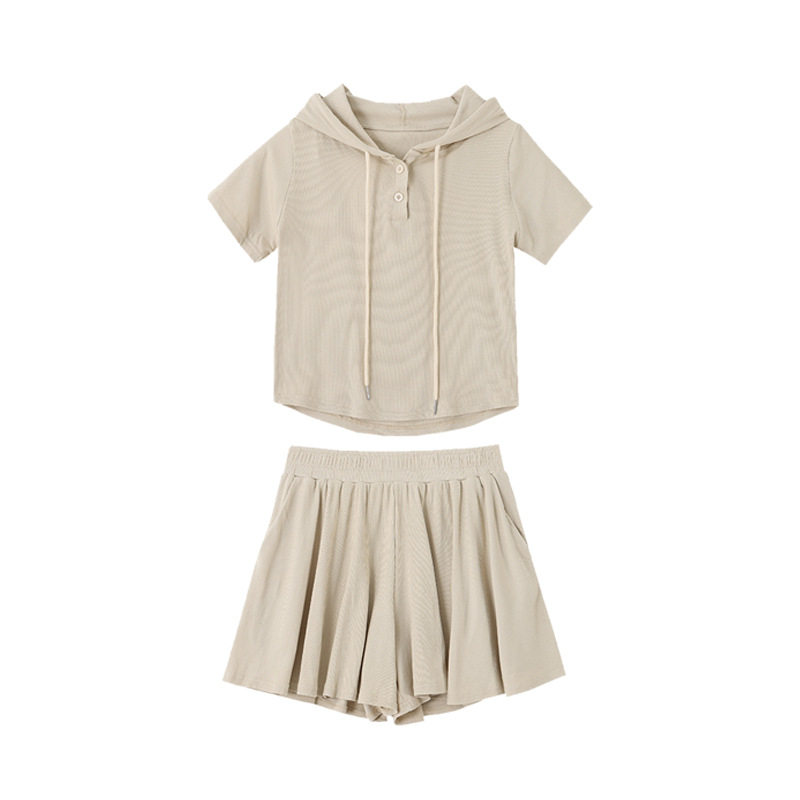 lazy style Culottes Suit Women's Spring and Summer New arrival Easiest for Match Hooded Tops shorts Short Fashion Casual