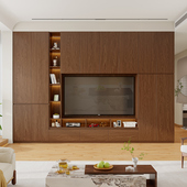 定制橡木满墙电视柜75寸收纳储物一体客厅家用靠墙深胡桃全实木柜