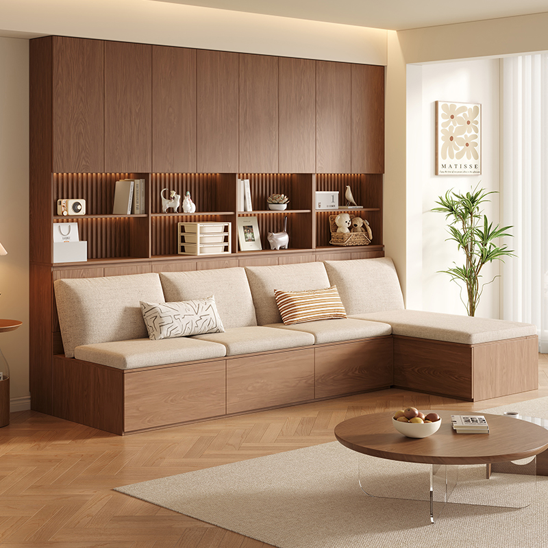 实木卡座书柜沙发一体