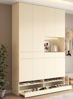 橡木定制鞋柜家用门口入户收纳一体靠墙抽拉大容量白色实木储物柜