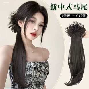 假发辫马尾新中式假发国风辫子抓夹微卷侧马尾古风发包马尾假发女