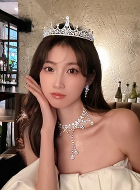 欧美风夸张爪链项饰水钻流苏轻奢颈链个性晚宴聚会气质网红项链