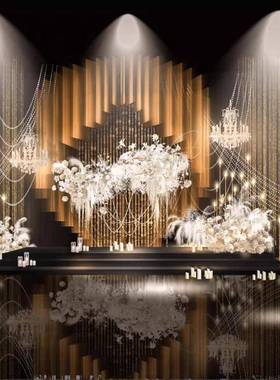 黑金色老钱风婚礼效果图黑白色花艺黑色婚礼效果图psd(套图)