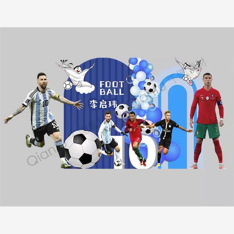 足球主题世界杯C罗宝宝宴周岁十岁生日派对蓝色背景素材p