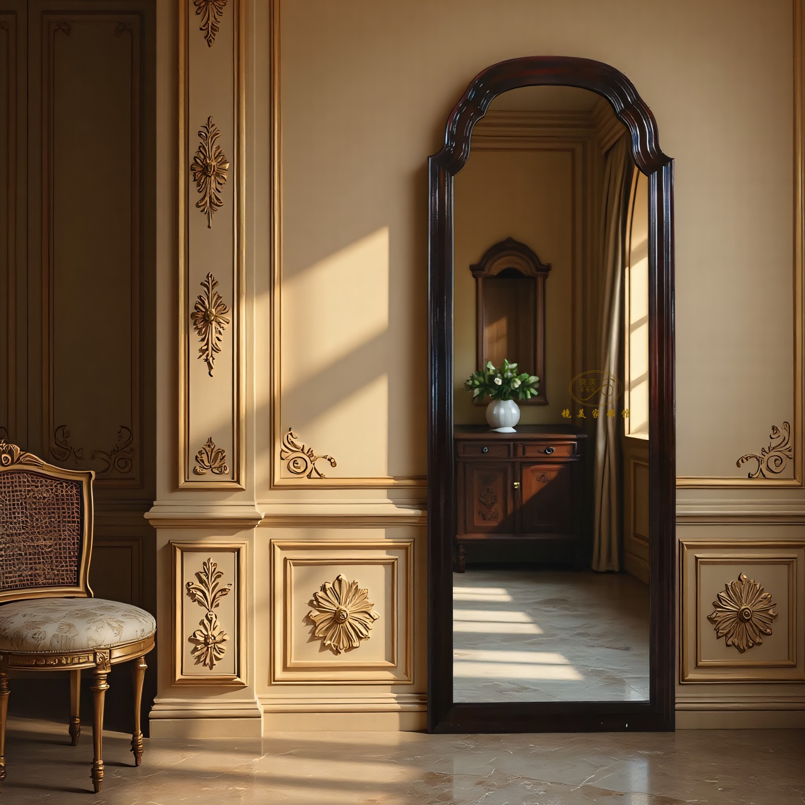 法式复古全身镜美式家用壁挂玄关试衣镜中古卧室落地定制穿衣镜子