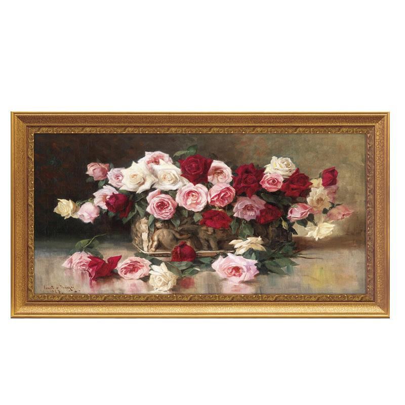 简欧客厅壁画现挂画油画欧式卧室装饰画床头画横幅花开富贵牡丹