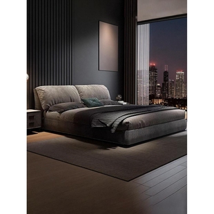 高端意式 极简大象耳朵科技绒布艺床现代简约2米x2米2双人主卧大床