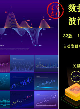创意科技大数据音浪波浪抽象光线曲线波动线条趋势表格AI矢量素材