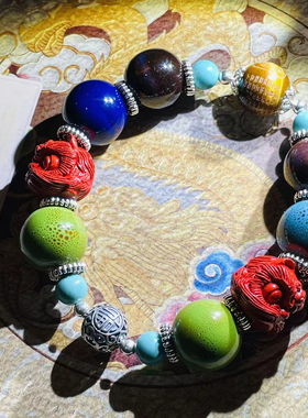 手工瓷珠朱砂艺术手串