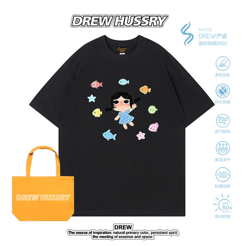DREW HUSSRY可爱风印花短袖T恤女休闲宽松百搭甜美少女上衣半袖